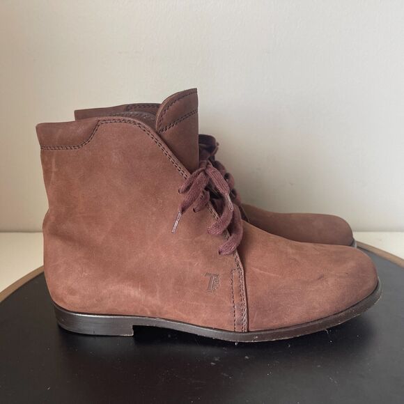 Tods Ankle Booties Women's‎ Brown Leather Lace Up Size 37 US 7 - Picture 1 of 12